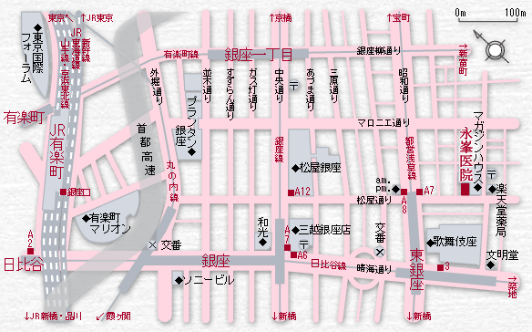 東銀座駅から永峯医院までの地図